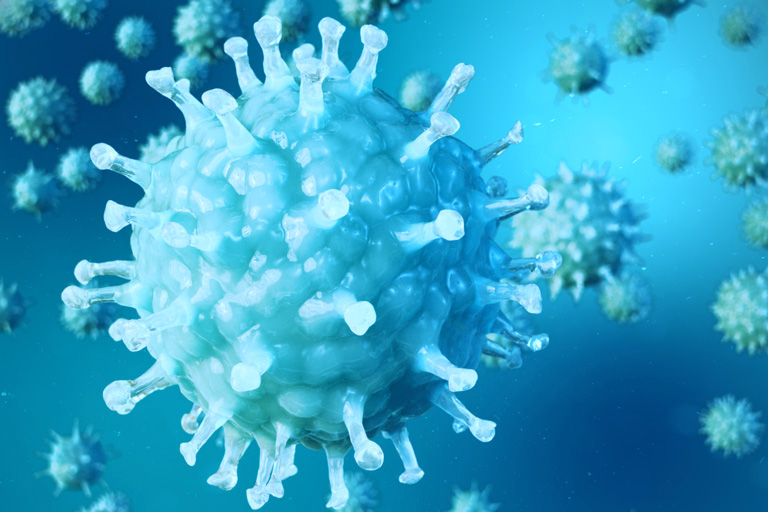 Koronawirus, wirus na niebieskim tle